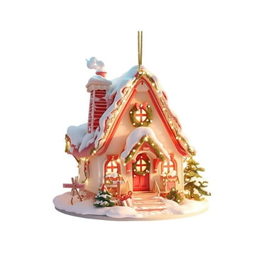 XIAOLE Snow House Christmas Tree Hanging Pendant, Christmas Snow House Ornaments, Christmas Acrylic Ornament, Christmas Tree Ornaments, Car Farmhouse Home Party Decor