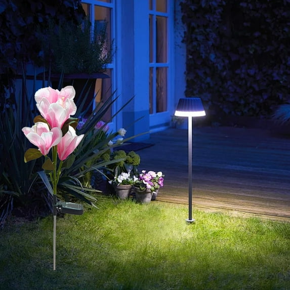 XIAOLE Solar Simulated Outdoor Decorative Flowers Garden Luminous Magnolia Decorative Lights Garden Lights Holiday Lights