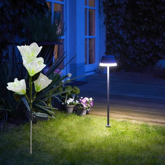 XIAOLE Solar Simulated Outdoor Decorative Flowers Garden Luminous Magnolia Decorative Lights Garden Lights Holiday Lights