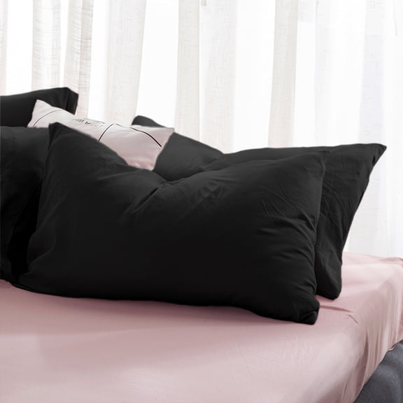 XIAOLE Super Soft Pillowcase, 100% Washed Microfiber Lightweight Cotton Pillow Cases, 29x19 Inches Standard Size, Easy Care and Fade Resistant Stain Resistant (Black)