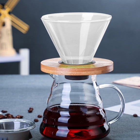 XIAOLE Transparent Glass Coffee Pot Filter, Glass Wooden Coffee Dripper, Coffee Filter Reusable Coffee Filter Specially Designed For Making Coffee For Home Kitchen And Office (Clear)