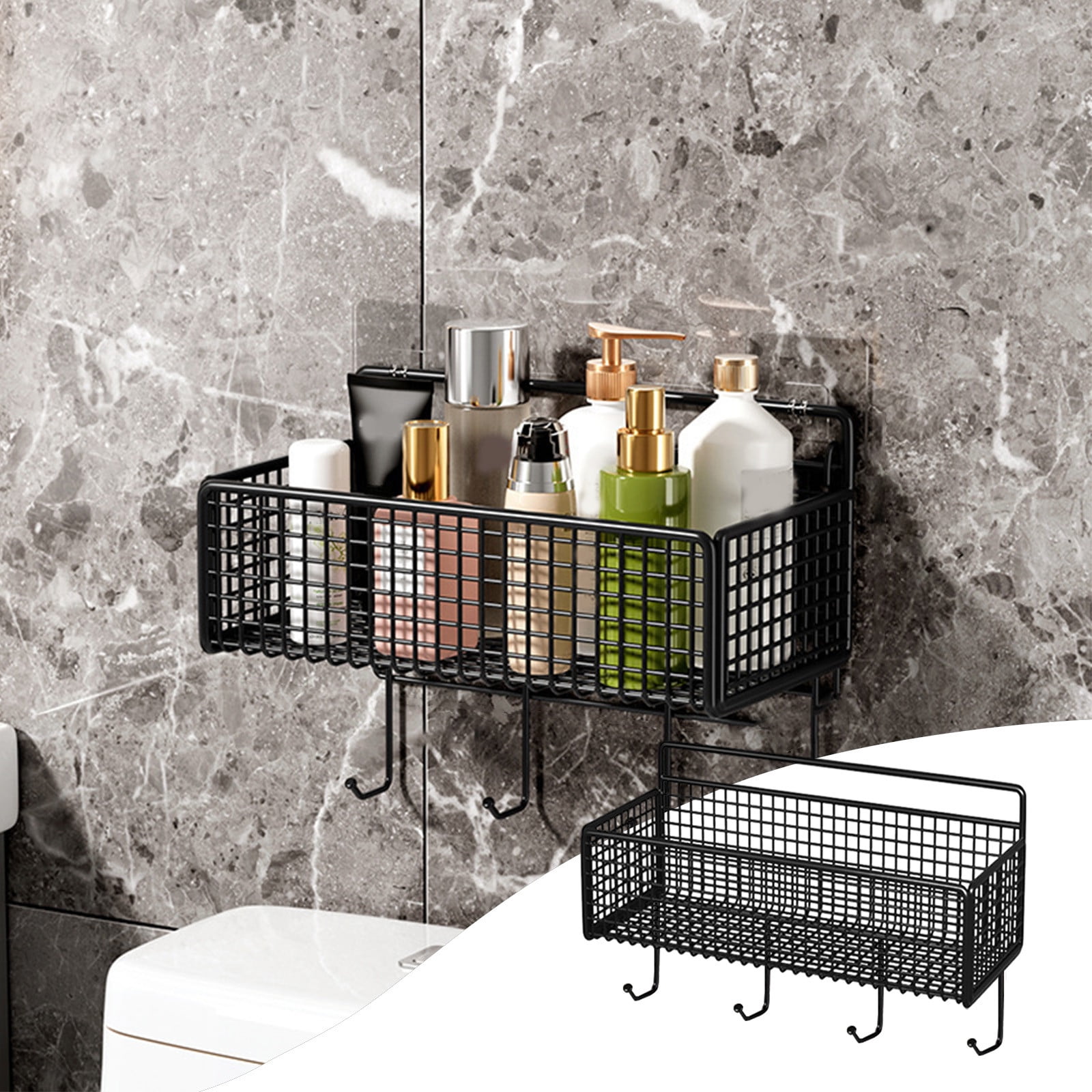 XIAOLE Wall Mounted Metal Wire Storage Baskets Shelf Large Wire Baskets For Storage Pantry With 5 S Hooks 4 Strong Adhesive Wall Hooks For Kitchen Bathroom Shower Walmart