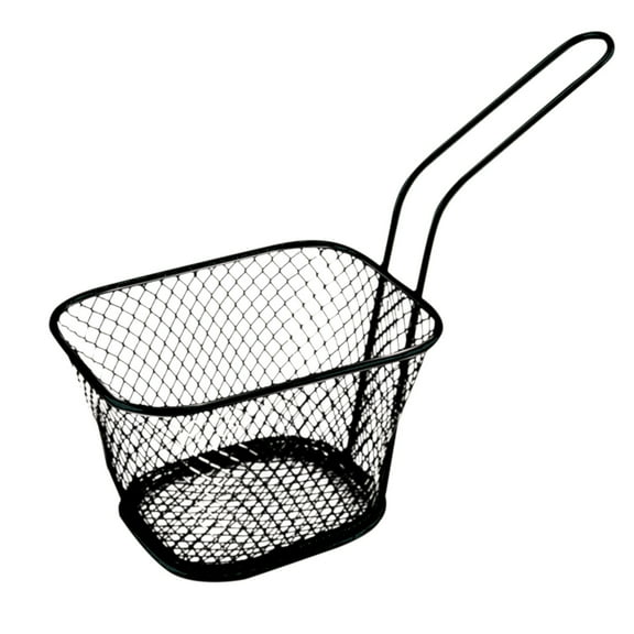 XIAOLE Wire Fry Basket, Stainless Steel French Fry Chips Baskets Net, Rectangle Wire Mesh Frying Serving Food Presentation Tableware for Chips, Onion Rings & Chicken Wings (Black)
