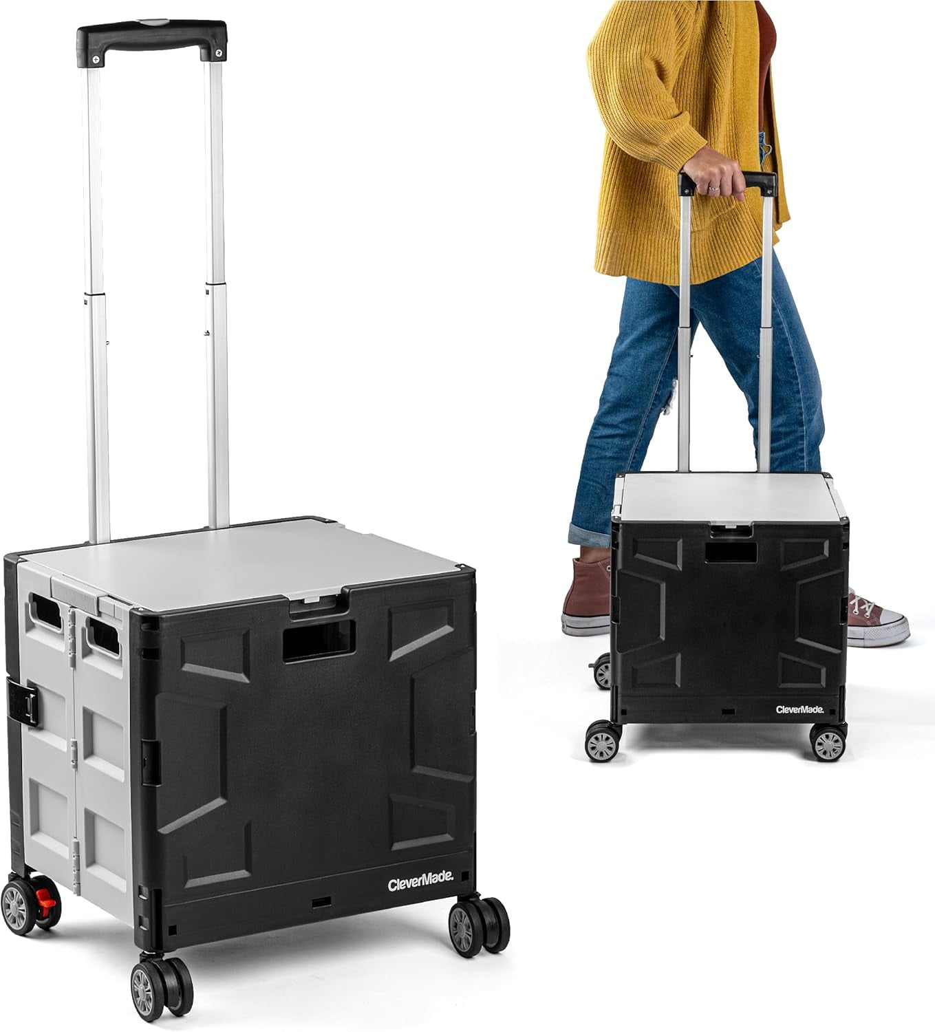 View of XIAOLONG Collapsible Wheeled Crate with Lid, 4-Wheels - Swivel and ...