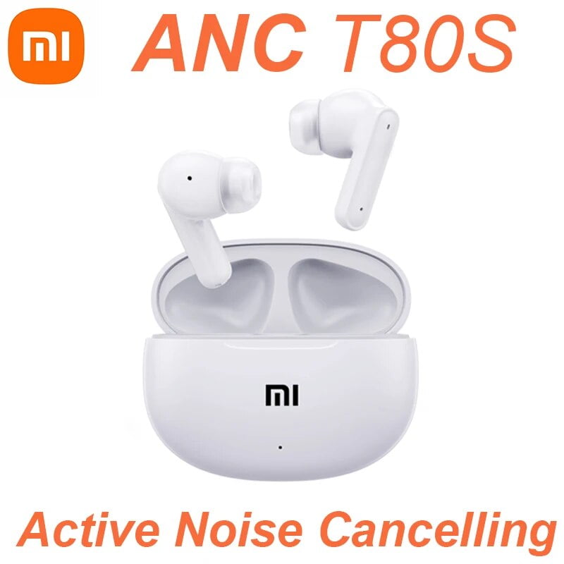 XIAOMI ANC Bluetooth 5.3 Earphones Active Noise Cancelling T80s Wireless In Ear Buds Original Headphones Built in Microphone WHITE