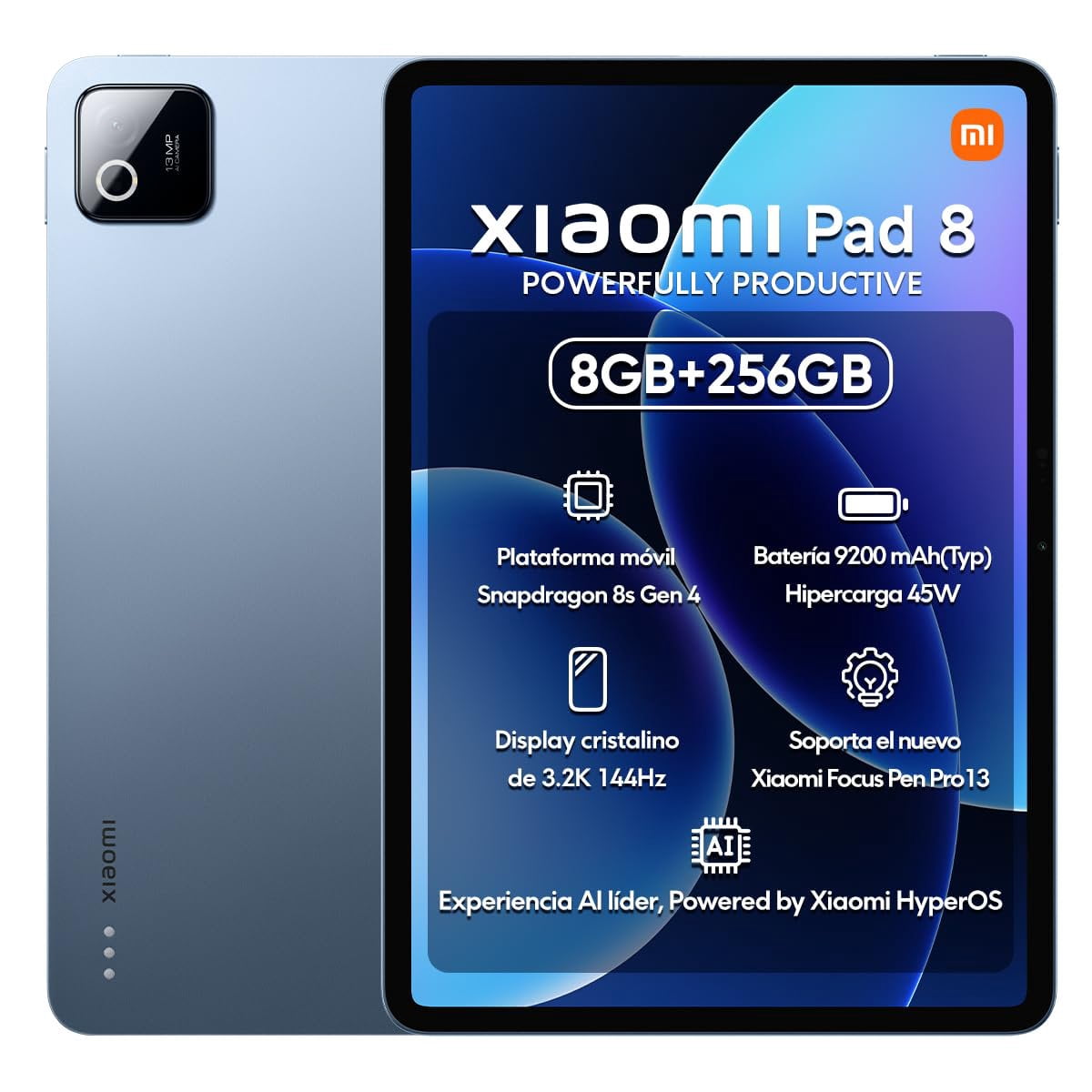 XIAOMI Pad 8 Ai WiFi Version Global No Calls or Text 11.2 inches 3.2K 144Hz 9200mAh Four Speakers 13 Mp Model 25097RP43G Blue, 256GB + 8GB