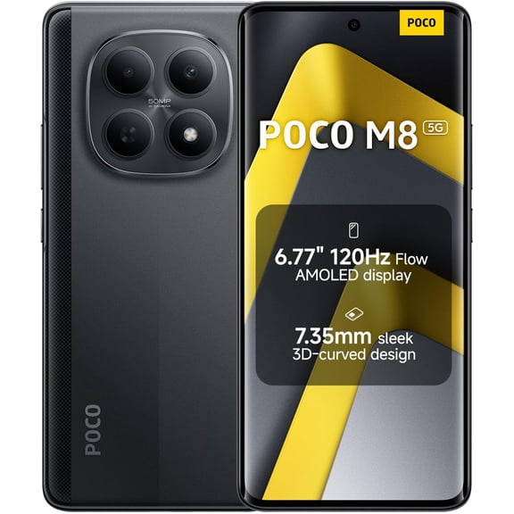 XIAOMI Poco M8 5G Ai (Compatible with Tmobile Mint Tello & Global) (512GB + 8GB) 50MP Dual Camera NFC 6.77" 144Hz Octa Core Unlocked Dual Sim Model 25118PC98G Liberado (Black)