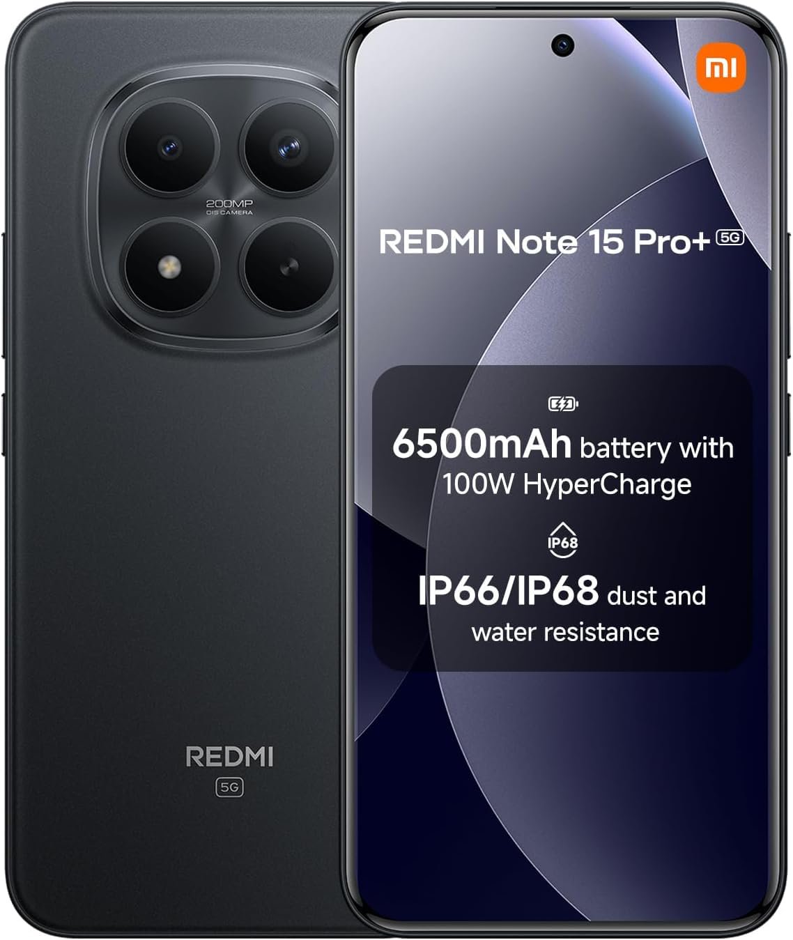 XIAOMI Redmi Note 15 Pro+ Plus 5G Ai Compatible con Tmobile Mint Tello y Global 512GB + 12GB NFC 6.83" 120Hz 200MP Cámara Ultra Modelo 2510ERA8BG Desbloqueado Dual SIM Liberado Negro