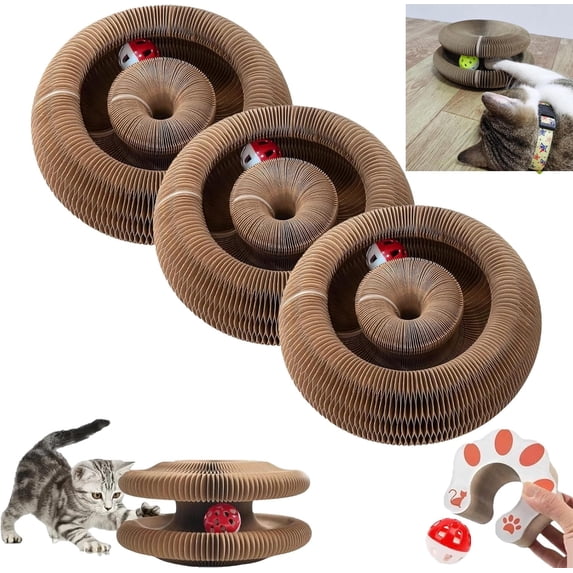 XIAOMUMU 2025 Foldable Accordion Cat Scratcher, Durable Cardboard Cat Interactive Toy with Ball, Indoor Pet Entertainment Supplies