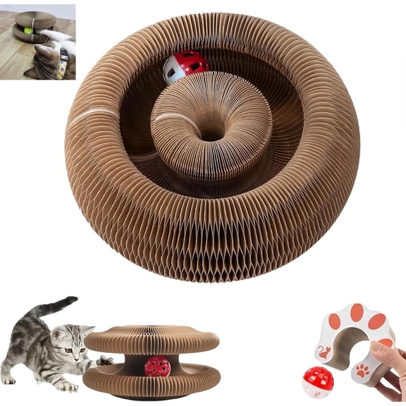XIAOMUMU 2025 Foldable Accordion Cat Scratcher, Durable Cardboard Cat Interactive Toy with Ball, Indoor Pet Entertainment Supplies