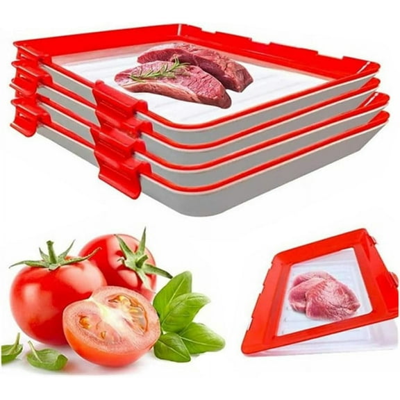 XIAOMUMU Environmentally Friendly Design - Reusable Food Preserving Tray, Food Preservation Tray, Stacking Food Storage Trays, Stackable Food Preserving Trays with Stretch Cover (Red,1 Set)