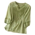 thumbnail image 1 of XIAONU 3/4 Sleeve V-Neck Blouse for Women Embroidered Loose-Fit Casual Top Comfy Lightweight Solid Color Shirt, 1 of 3
