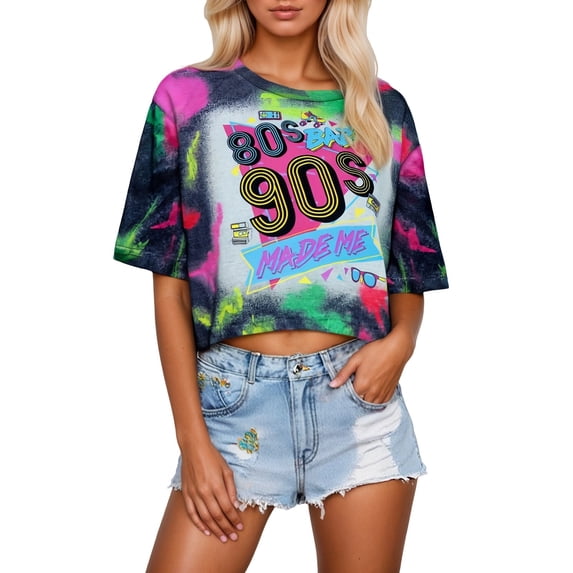 XIAONU 80S 90S Retro Letter Print Crop T Shirt for Women Short Sleeve Crew Neck Party Tops