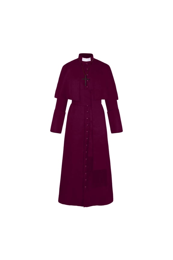 Adults Solid Priest Robe Cape Cross Accented Cassock Formal Themed Event Robes