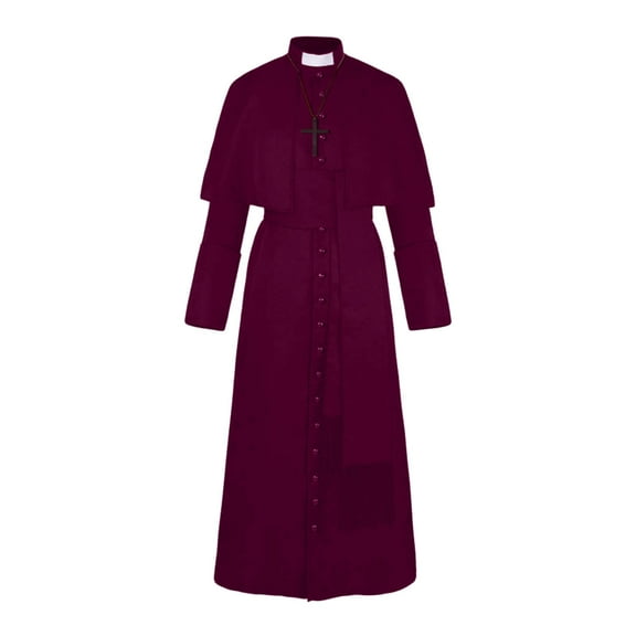 XIAONU Adults Solid Priest Robe Cape Cross Accented Cassock Formal Themed Event Robes