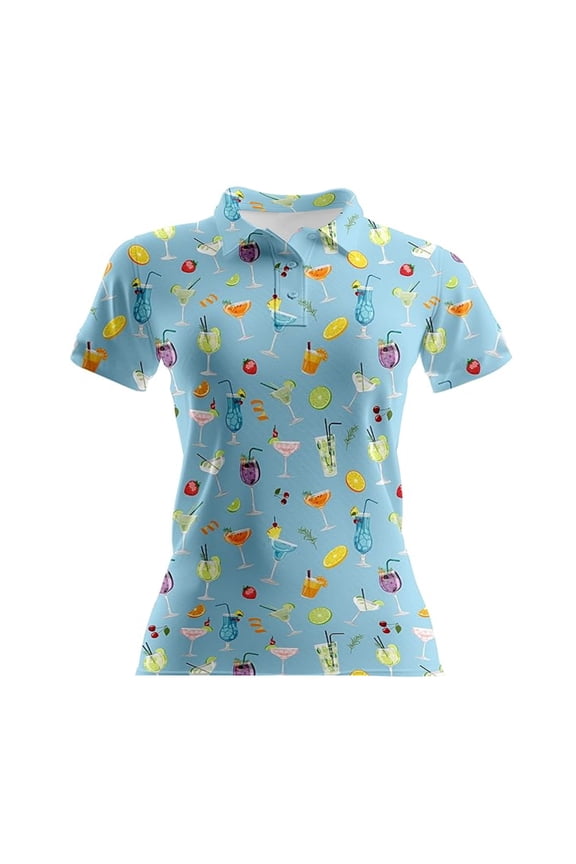 Allover-Print Polo Shirt for Women Short-Sleeve Outdoor Leisure Collared Blouse