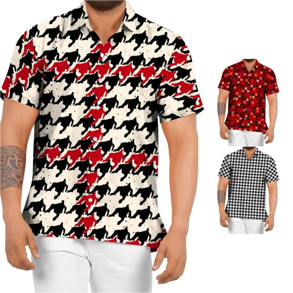 XIAONU Animal Print Shirt for Men Camp Collar Short Sleeve Button Down Travel Blouse