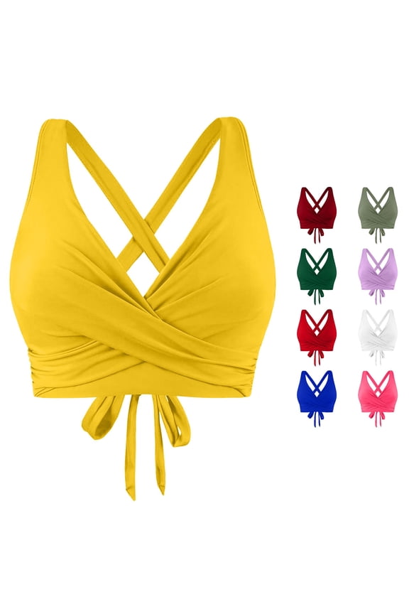 Back Tie Swim Bra for Women Solid Summer Pool Bikini Bustiers