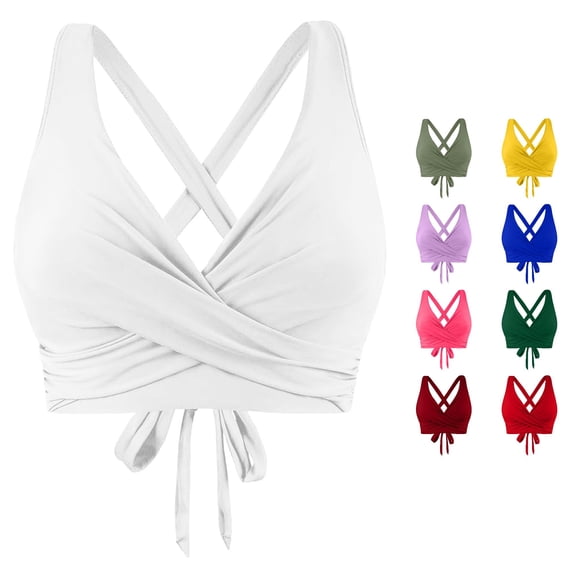 XIAONU Back Tie Swim Bra for Women Solid Summer Pool Bikini Bustiers