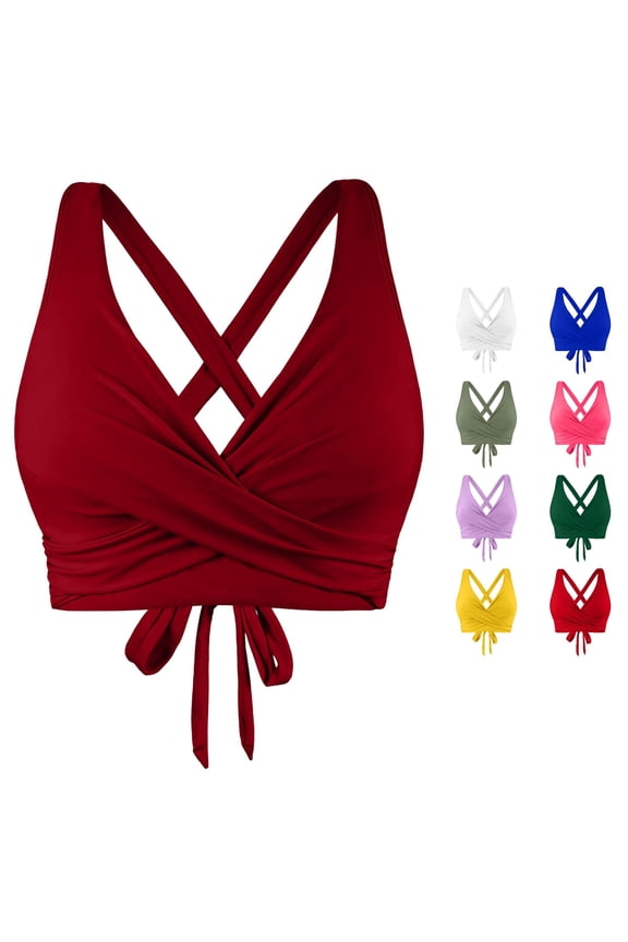 Back Tie Swim Bra for Women Solid Summer Pool Bikini Bustiers