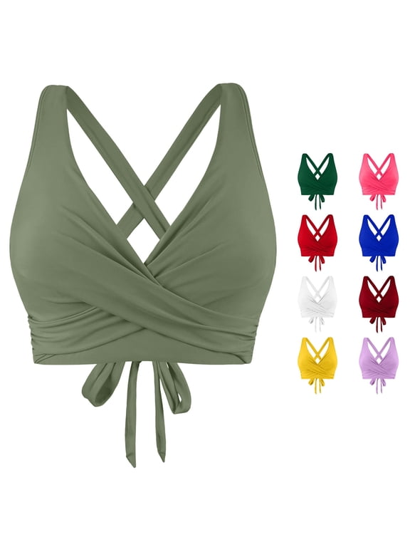 Back Tie Swim Bra for Women Solid Summer Pool Bikini Bustiers