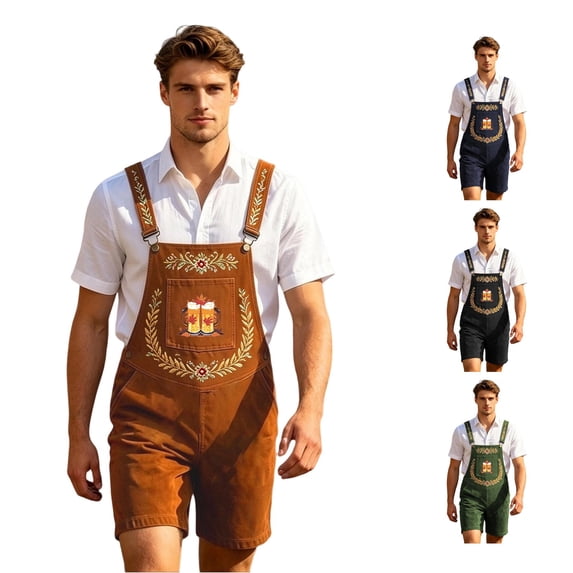 XIAONU Beer Print Short Overalls for Men Adjustable Straps Holiday Wear Overalls