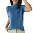 thumbnail image 1 of XIAONU Blouse For Womens High-Neck Ribbed Shirt Solid Color Basic Simple Short-Sleeve Knitted Pullover T-Shirt, 1 of 6