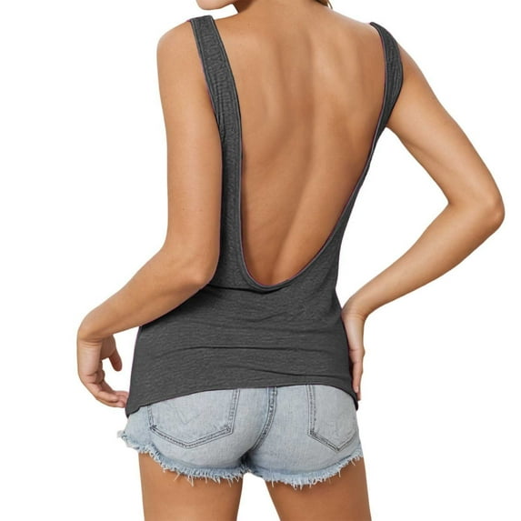 XIAONU Blouses For Womens Deep V Back Slim Fit Elastic Vest Trendy Ladies Solid Color Backless Beach Vacation Top
