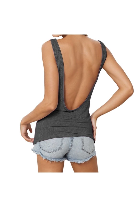 Blouses For Womens Deep V Back Slim Fit Elastic Vest Trendy Ladies Solid Color Backless Beach Vacation Top