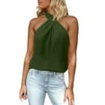 thumbnail image 1 of XIAONU Blouses For Womens Trendy Off-Shoulder Sleeveless Halter Top Solid Color Elegant Fitted Shirt Party Gathering, 1 of 7