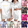 thumbnail image 1 of XIAONU Bridesmaid Print Satin Pajama Sets for Women Short Sleeve Notch Collar Shorts Loungewear Pajamas, 1 of 5