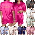 thumbnail image 1 of XIAONU Bridesmaid Print Satin Pajama Sets for Women Short Sleeve Notch Collar Shorts Loungewear Pajamas, 1 of 5