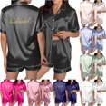 thumbnail image 1 of XIAONU Bridesmaid Print Satin Pajama Sets for Women Short Sleeve Notch Collar Shorts Loungewear Pajamas, 1 of 5
