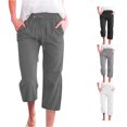 thumbnail image 1 of XIAONU Button Accent Capri Pants for Women Solid Pockets Casual Wear Capris, 1 of 4
