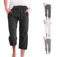 thumbnail image 1 of XIAONU Button Accent Capri Pants for Women Solid Pockets Casual Wear Capris, 1 of 4
