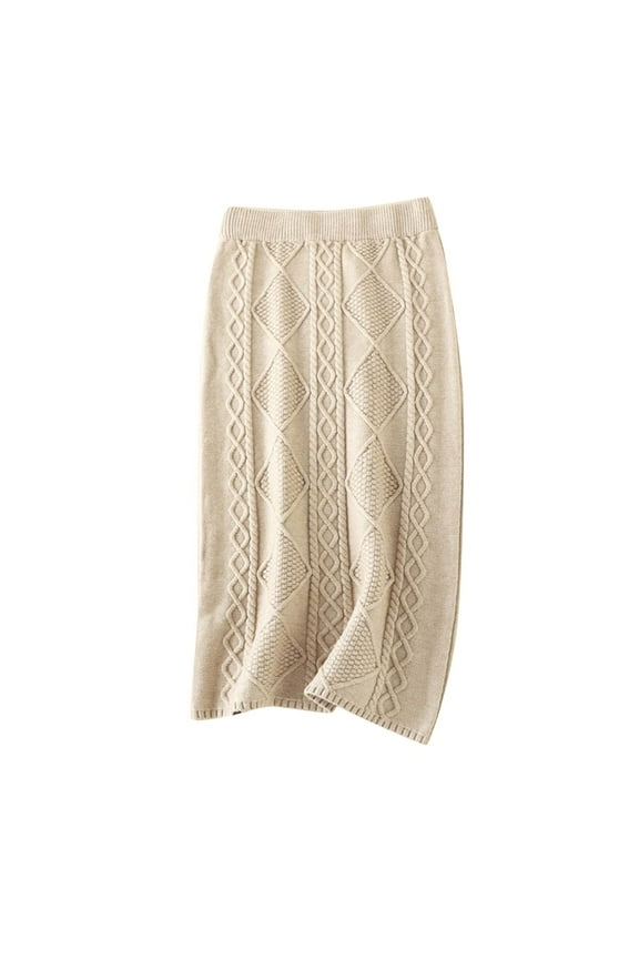 Cable Knit Midi Skirt For Women Textured Argyle Vintage Skirt Fall Winter Warm Cozy Office Skirt