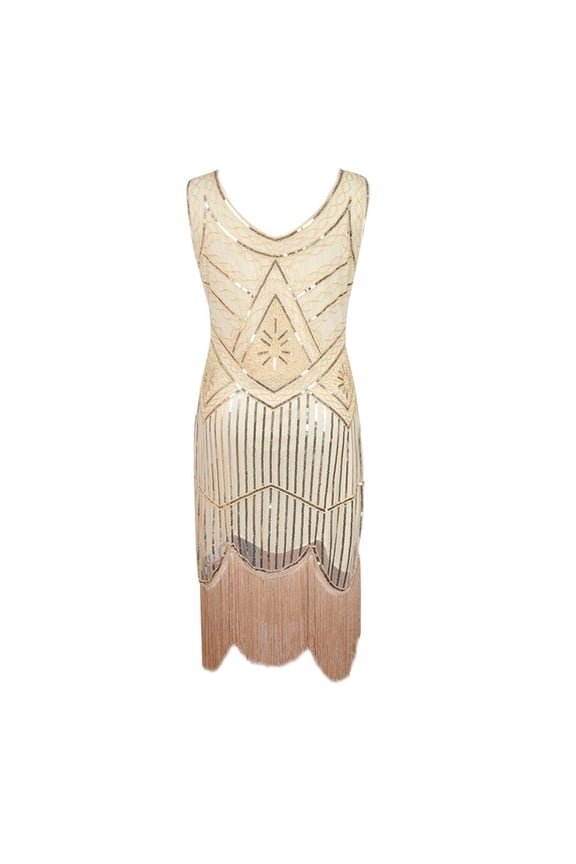 Carnival Women's Flapper Dress Sequin Embellished Fringe Sleeveless Gown Elegant Formal Party Dress