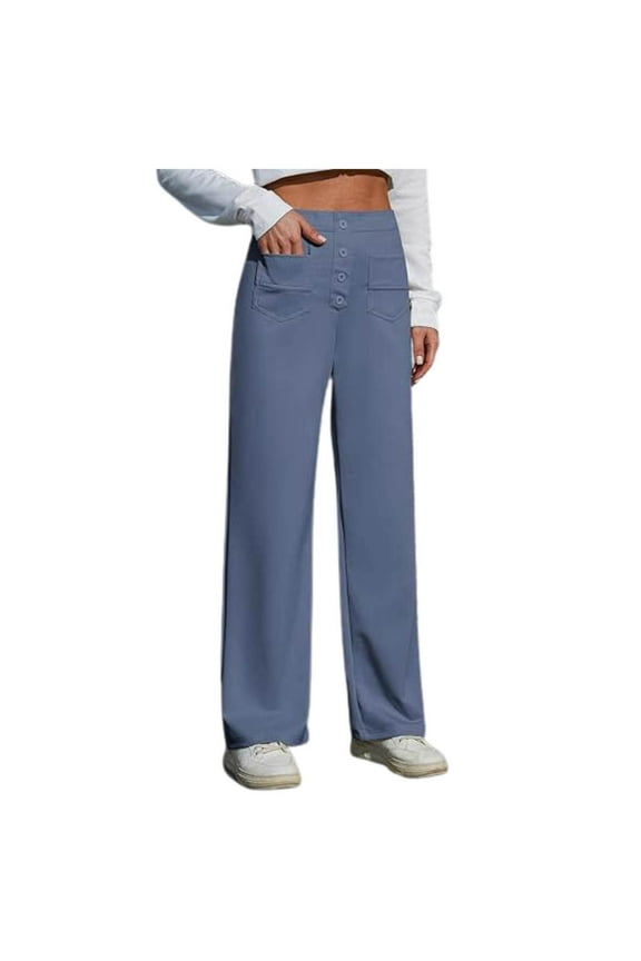 Chic Wide Leg Pants For Women High Rise Button Front Full Length Trousers Comfortable Smart Casual Work Pants