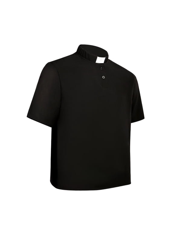 Clergy Collar Top for Men Stand Collar Short Sleeve Button Henley Shirt
