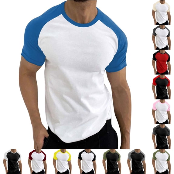 XIAONU Color Block Raglan Tee For Men Crew Neck Fitted Short Sleeve Sport Top