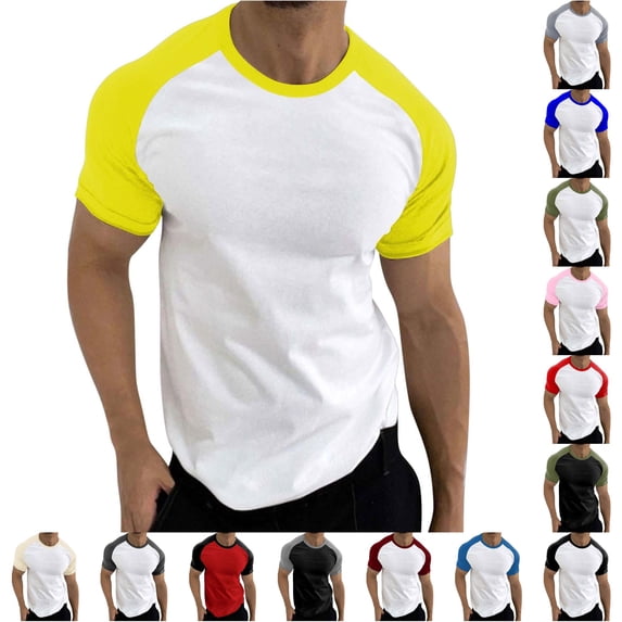 XIAONU Color Block Raglan Tee For Men Crew Neck Fitted Short Sleeve Sport Top