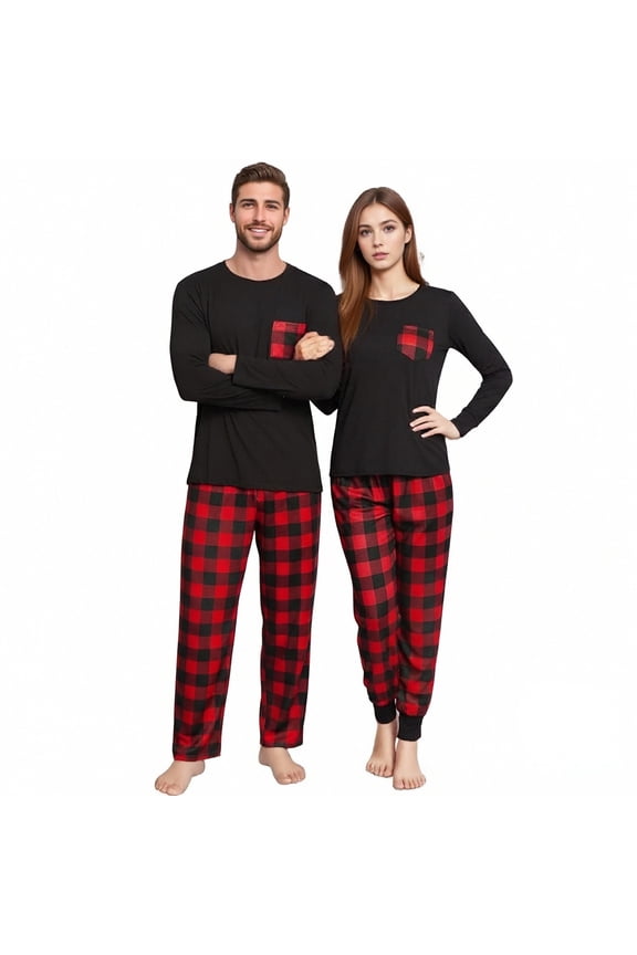 Couples Matching Pajama Sets Long Sleeve Top And Plaid Pants Cozy Casual Loungewear For Nighttime