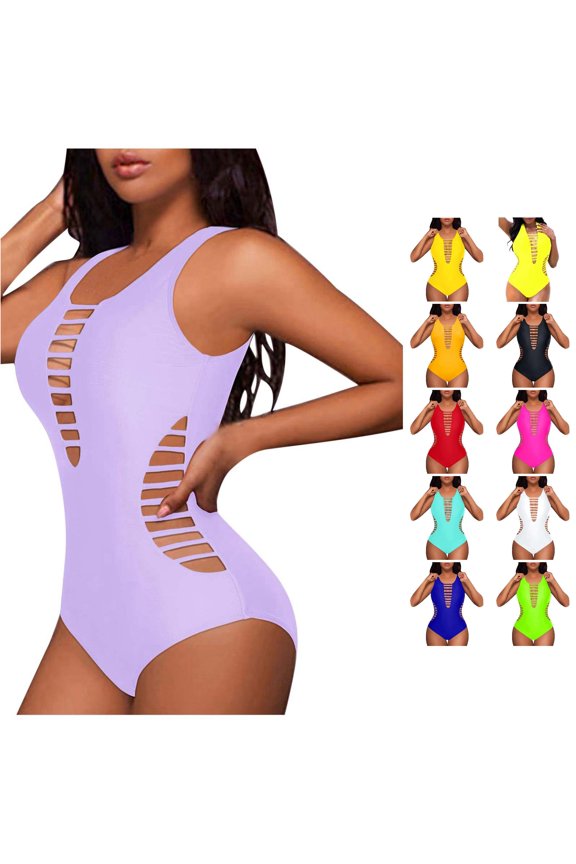 Crisscross Back One Piece Swimsuit for Women Scoop Back Coastal Summer Swim Bodysuit