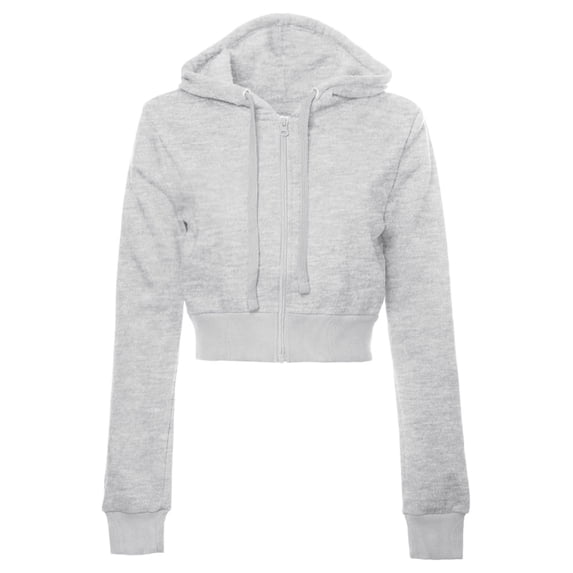 XIAONU Cropped Zip Up Hoodies For Women Solid Color Drawstring Hoodie Casual Streetwear Jacket