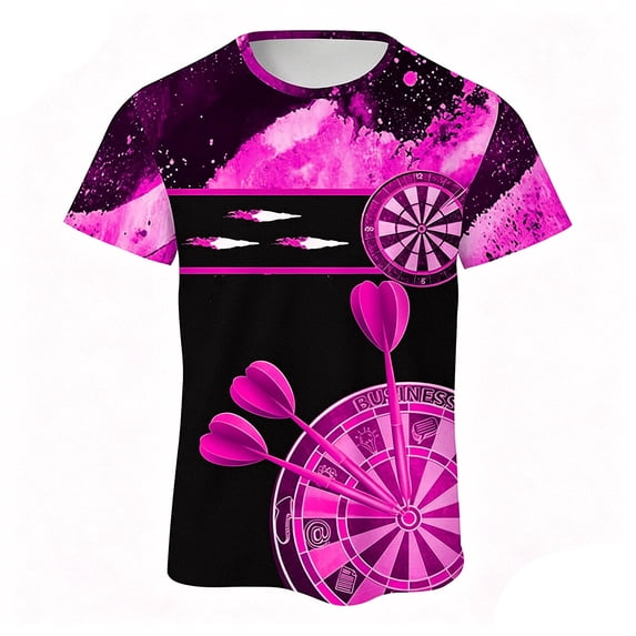 XIAONU Dartboard Printed T-Shirt for Women Round-Neck Short-Sleeve Game Night Casual Tee