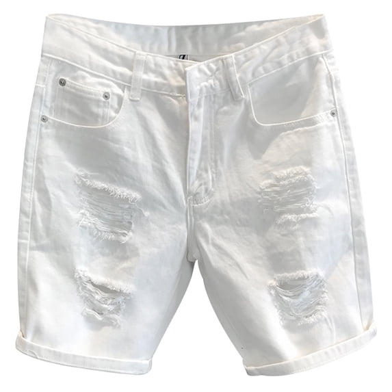 XIAONU Distressed Denim Shorts for Men Rolled Hem Ripped Feature Street Wear Pants