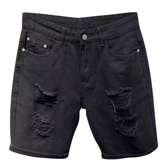 XIAONU Distressed Denim Shorts for Men Rolled Hem Ripped Feature Street Wear Pants