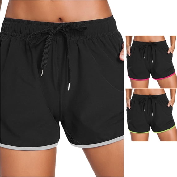 XIAONU Drawstring Pocket Swim Shorts for Women Elastic Waist Summer Pool Swim Trunks