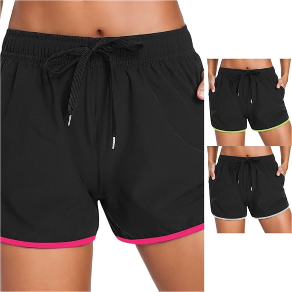 XIAONU Drawstring Pocket Swim Shorts for Women Elastic Waist Summer Pool Swim Trunks
