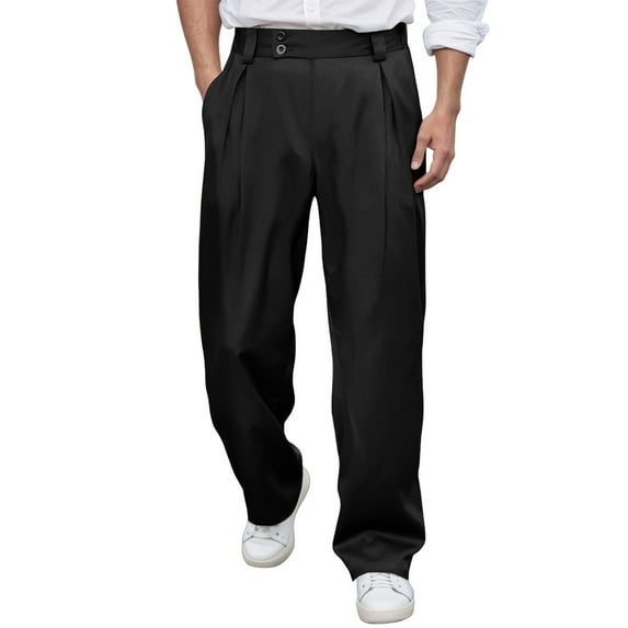 XIAONU Dress Pants For Men Formal Stretchy Work Pants Solid Color Wide Leg Trousers With Pockets